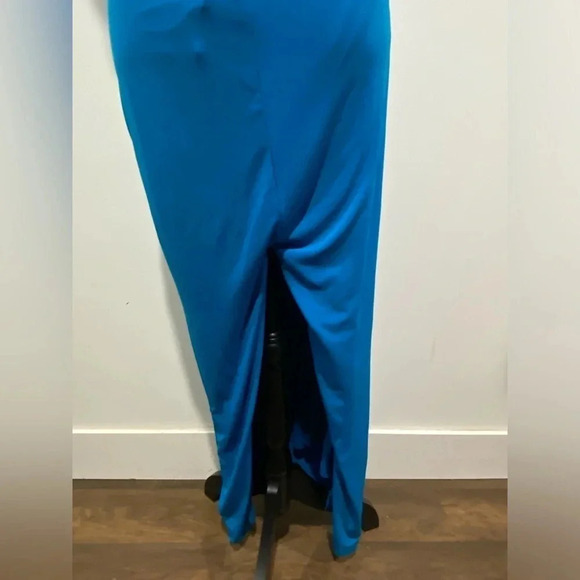 CHAPS Maxi full length slinky V-Neck dress. Size 4. Bright teal blue. NWT - Picture 6 of 11